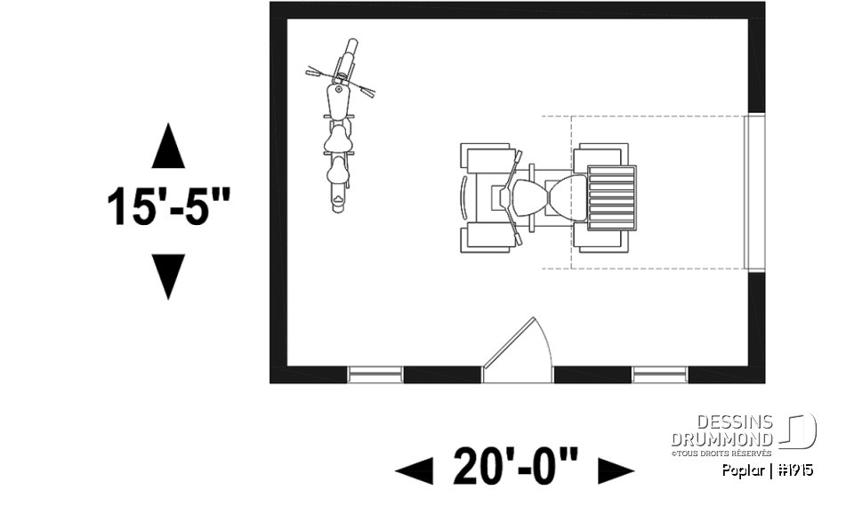 Rez-de-chaussée - Plan de remise avec porte de garage pour rangement de véhicules hors route - Poplar