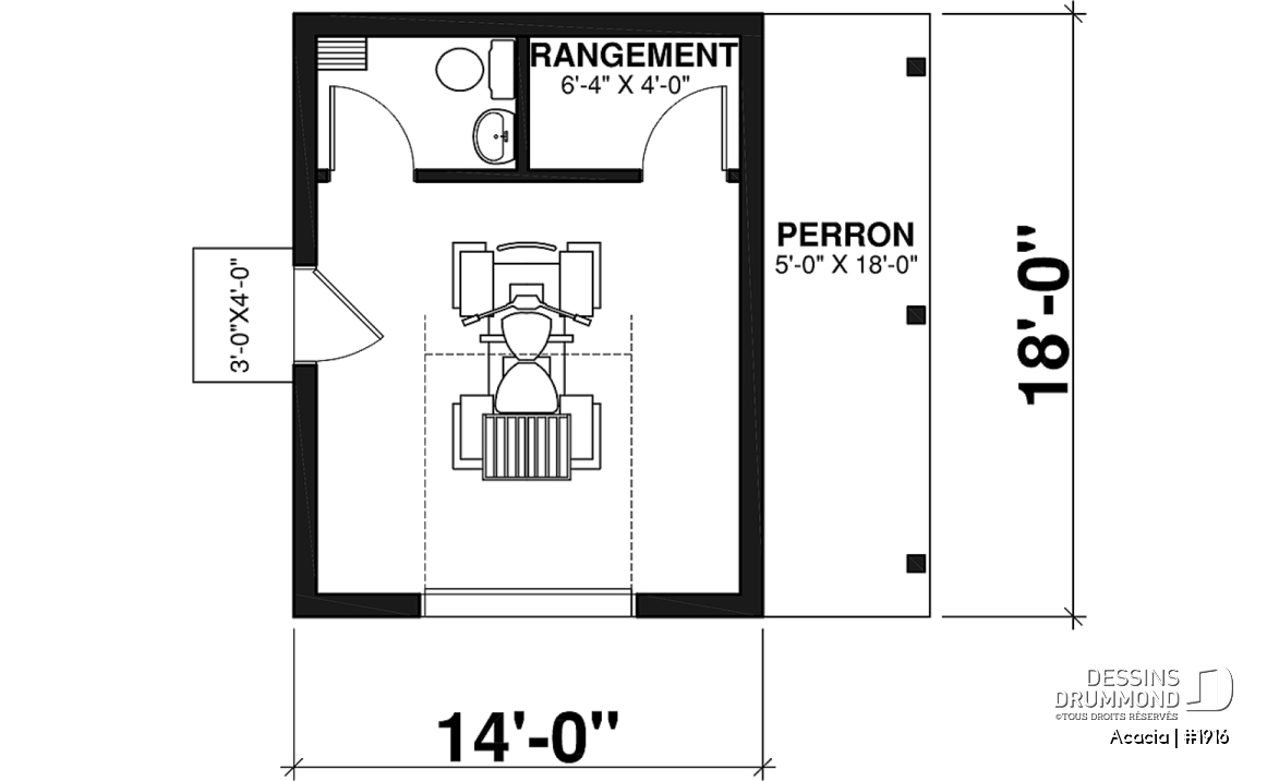 Rez-de-chaussée - Plan de remise avec salle de bain, appentis permettant de ranger des vélos ou bois à l'abris - Acacia