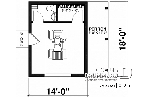 Rez-de-chaussée - Plan de remise avec salle de bain, appentis permettant de ranger des vélos ou bois à l'abris - Acacia