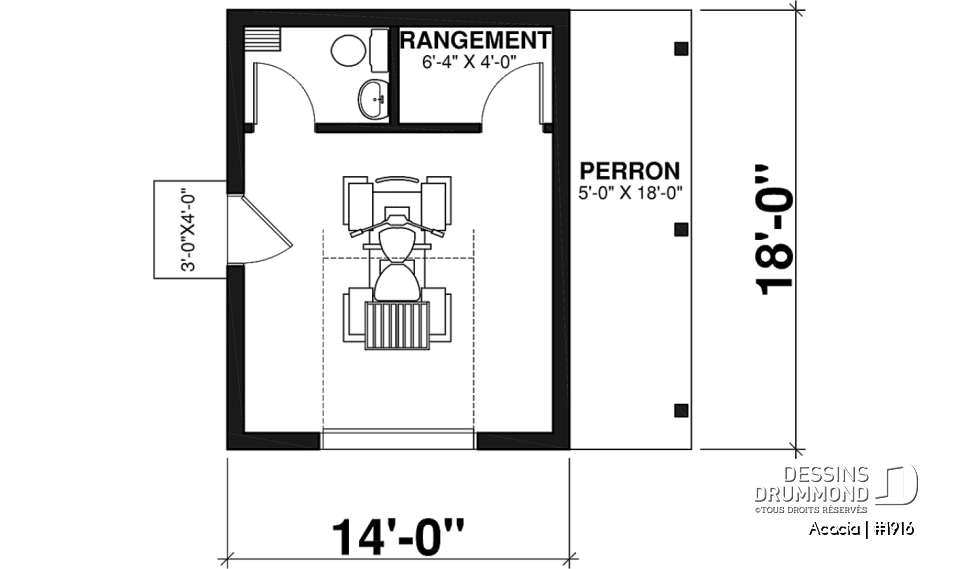 Rez-de-chaussée - Plan de remise avec salle de bain, appentis permettant de ranger des vélos ou bois à l'abris - Acacia