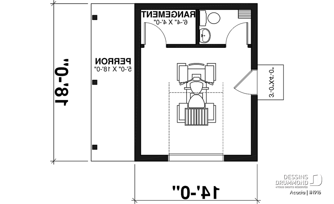 Rez-de-chaussée - Plan de remise avec salle de bain, appentis permettant de ranger des vélos ou bois à l'abris - Acacia