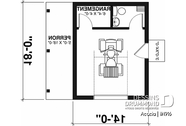 Rez-de-chaussée - Plan de remise avec salle de bain, appentis permettant de ranger des vélos ou bois à l'abris - Acacia