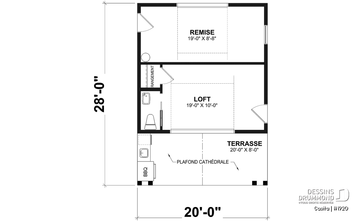 Rez-de-chaussée - Plan de pavillon de jardin avec rangement, espace versatile intérieure avec cathédral - Casita