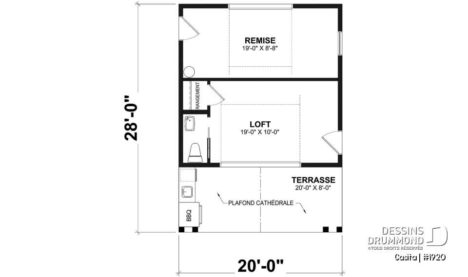 Rez-de-chaussée - Plan de pavillon de jardin avec rangement, espace versatile intérieure avec cathédral - Casita