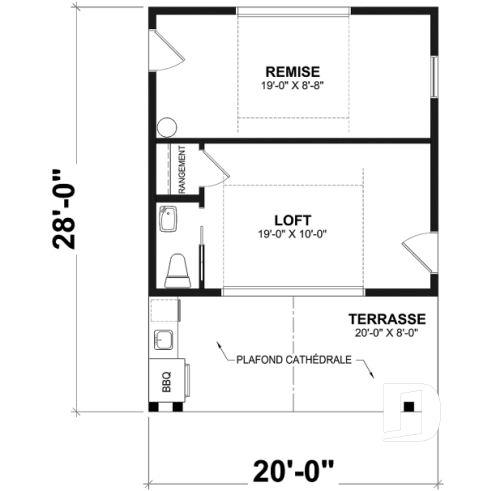 Rez-de-chaussée - Plan de pavillon de jardin avec rangement, espace versatile intérieure avec cathédral - Casita