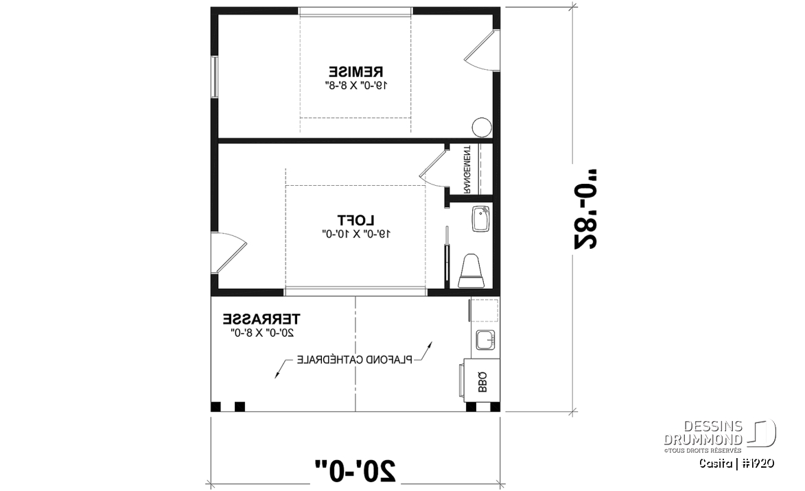Rez-de-chaussée - Plan de pavillon de jardin avec rangement, espace versatile intérieure avec cathédral - Casita