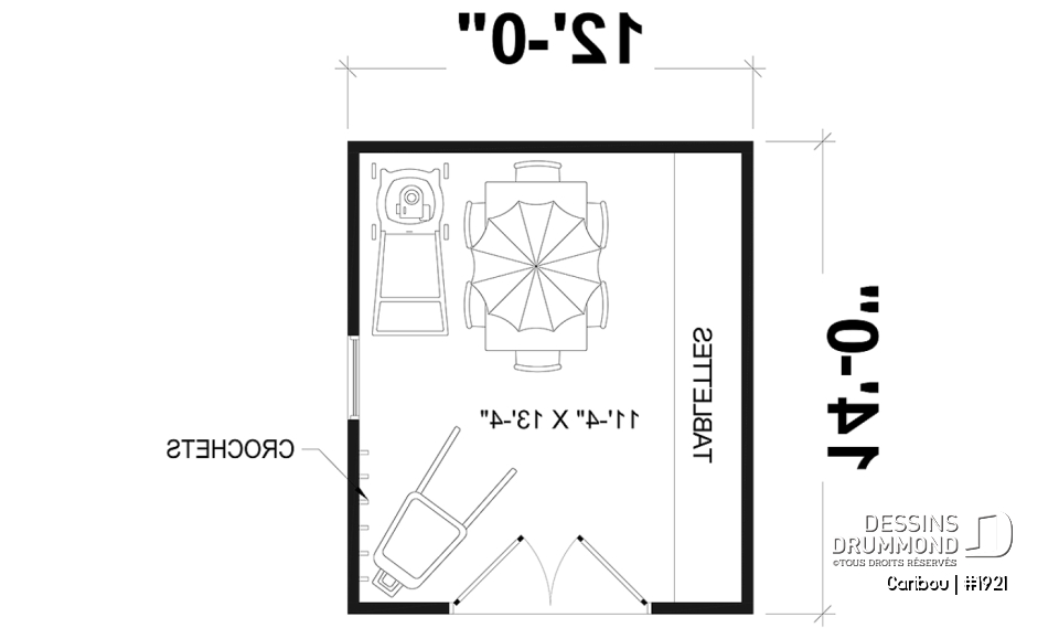 Rez-de-chaussée - Plan de cabanon ou remise avec coin tablettes et crochets pour un rangement maximal - Caribou