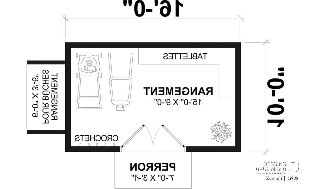 Rez-de-chaussée - Plan de remise ou cabanon, coin tablettes pour rangement, ainsi qu'un secteur propice au storage de buches - Zermatt