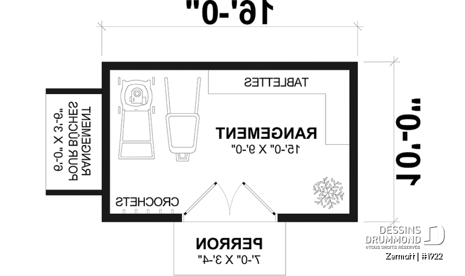 Rez-de-chaussée - Plan de remise ou cabanon, coin tablettes pour rangement, ainsi qu'un secteur propice au storage de buches - Zermatt