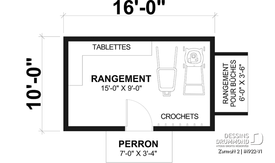 Rez-de-chaussée - Plan de remise ou cabanon, coin tablettes pour rangement, ainsi qu'un secteur propice au storage de buches - Zermatt 2