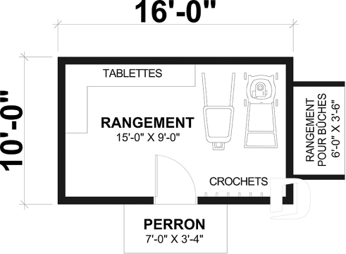 Rez-de-chaussée - Plan de remise ou cabanon, coin tablettes pour rangement, ainsi qu'un secteur propice au storage de buches - Zermatt 2