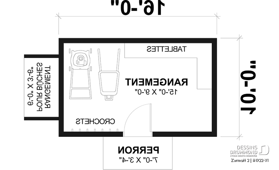 Rez-de-chaussée - Plan de remise ou cabanon, coin tablettes pour rangement, ainsi qu'un secteur propice au storage de buches - Zermatt 2