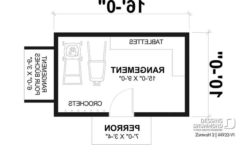 Rez-de-chaussée - Plan de remise ou cabanon, coin tablettes pour rangement, ainsi qu'un secteur propice au storage de buches - Zermatt 2