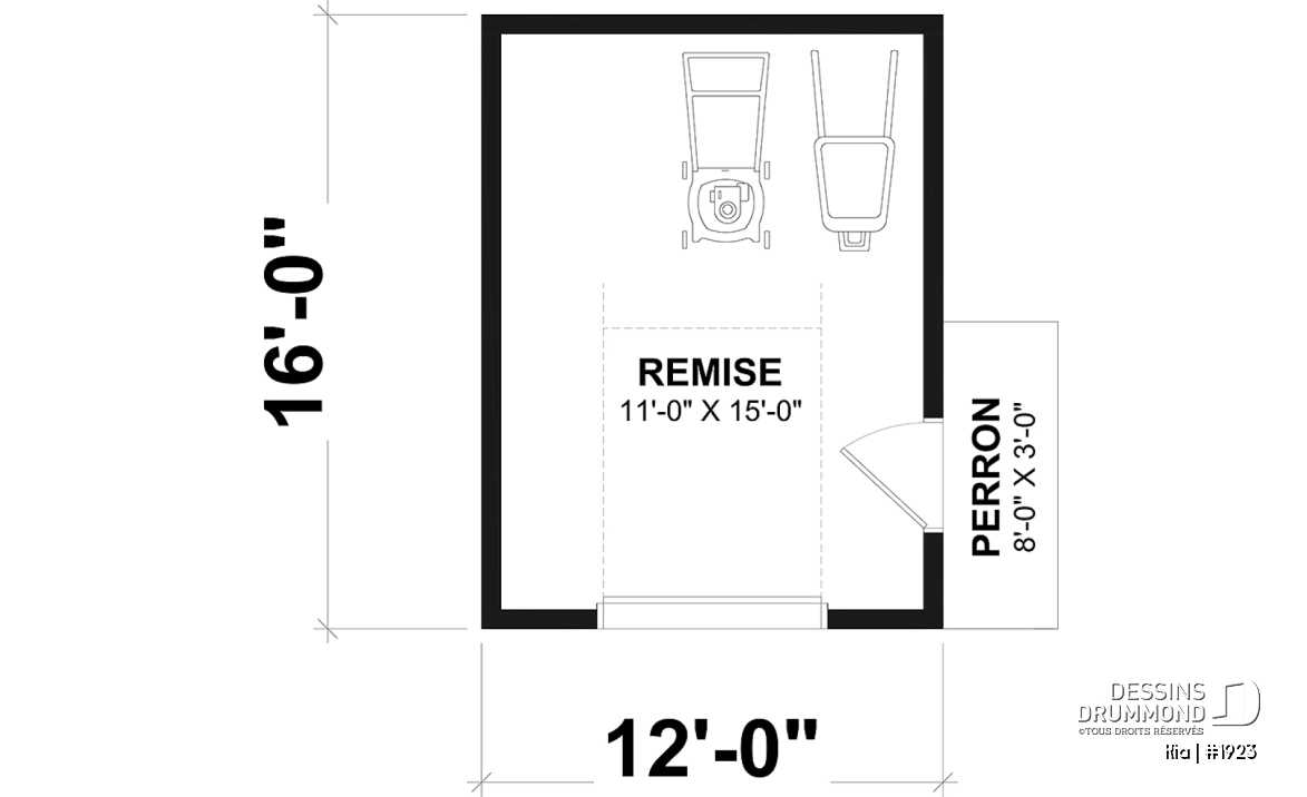Rez-de-chaussée - Plan de remise proposant une mini porte de garage afin de faciliter le rangement - Kia