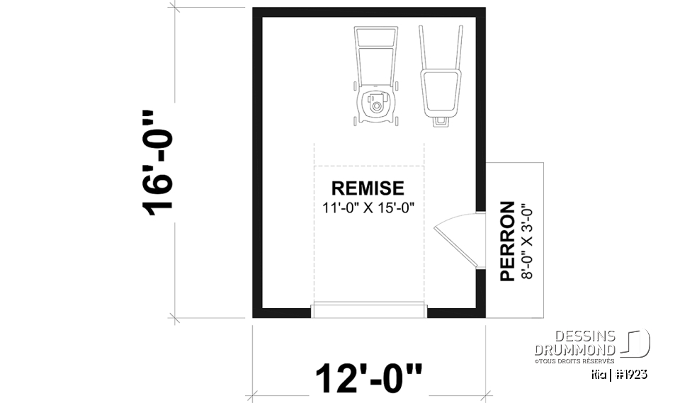 Rez-de-chaussée - Plan de remise proposant une mini porte de garage afin de faciliter le rangement - Kia