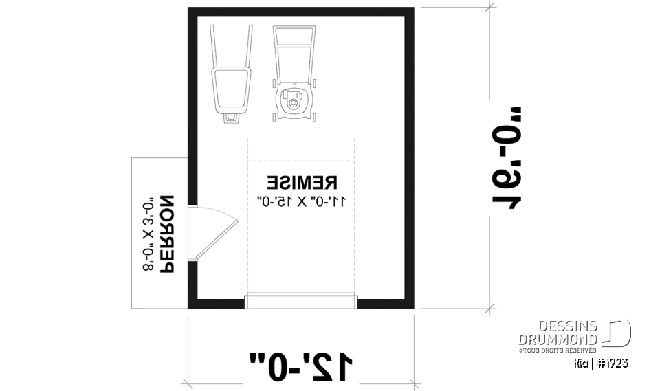 Rez-de-chaussée - Plan de remise proposant une mini porte de garage afin de faciliter le rangement - Kia