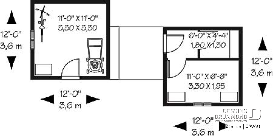 Rez-de-chaussée - Plan de remise double pour maximiser le rangement - Merisier