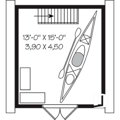 Étage - Plan de remise style grange, avec rangement à l'étage accessible par escalier - La Grange