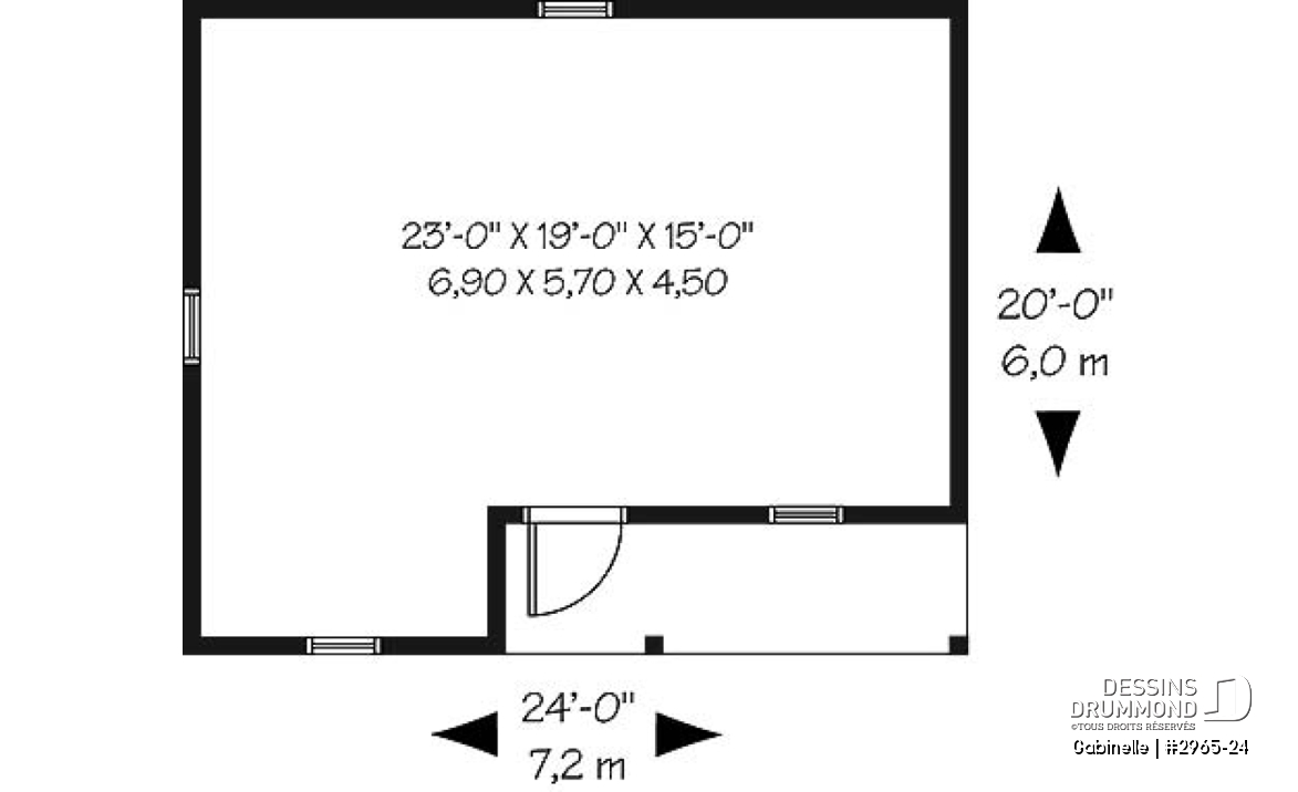 Rez-de-chaussée - Plan de construction pour grande remise de 423 pi2 avec galerie couverte - Gabinelle