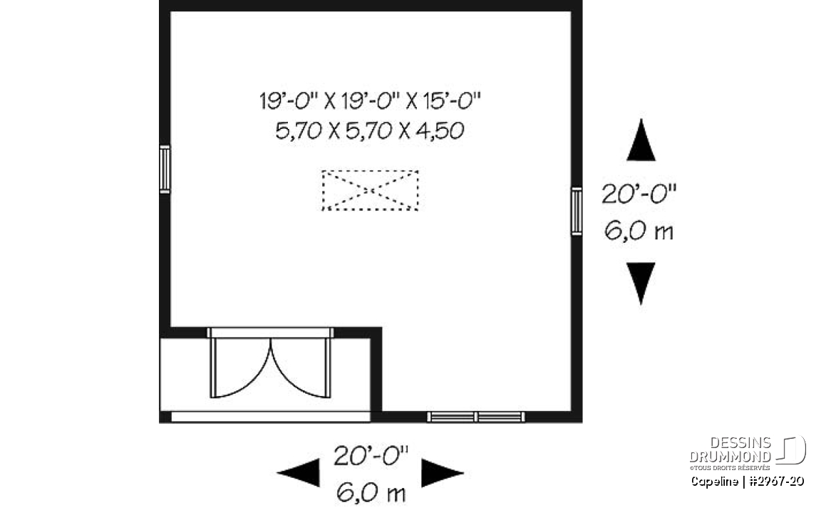 Rez-de-chaussée - Plan de grande remise de style champêtre avec rangement possible au grenier - Capeline