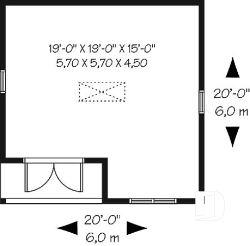 Rez-de-chaussée - Plan de grande remise de style champêtre avec rangement possible au grenier - Capeline