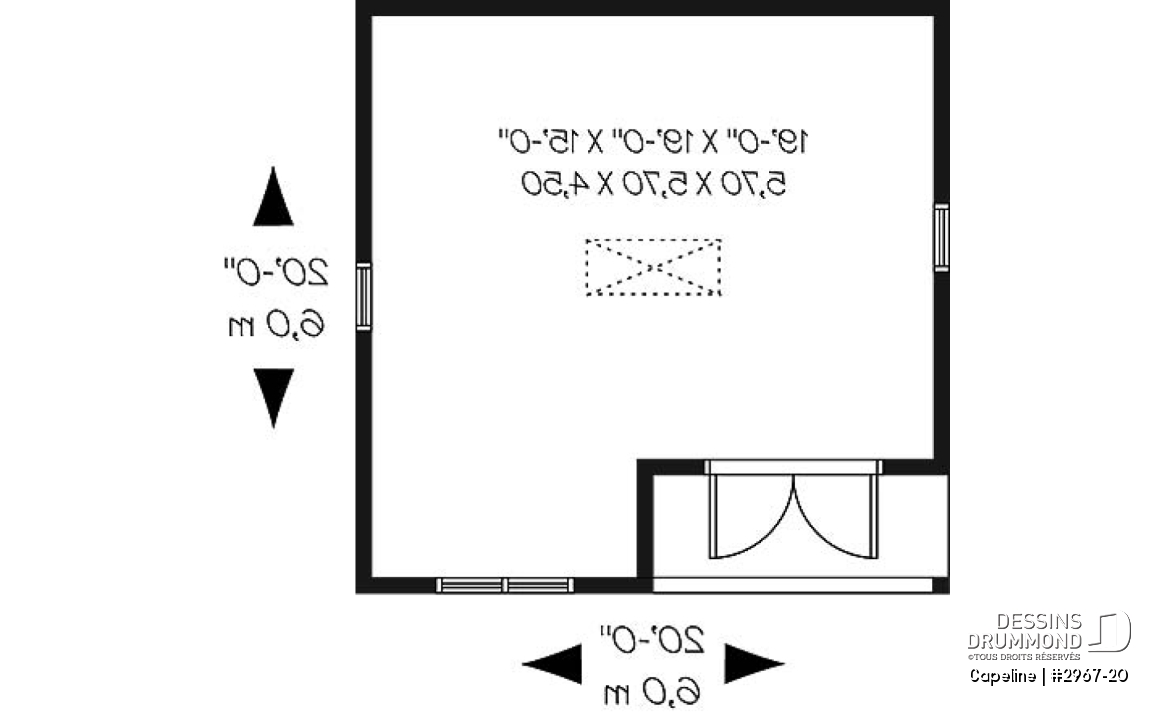 Rez-de-chaussée - Plan de grande remise de style champêtre avec rangement possible au grenier - Capeline