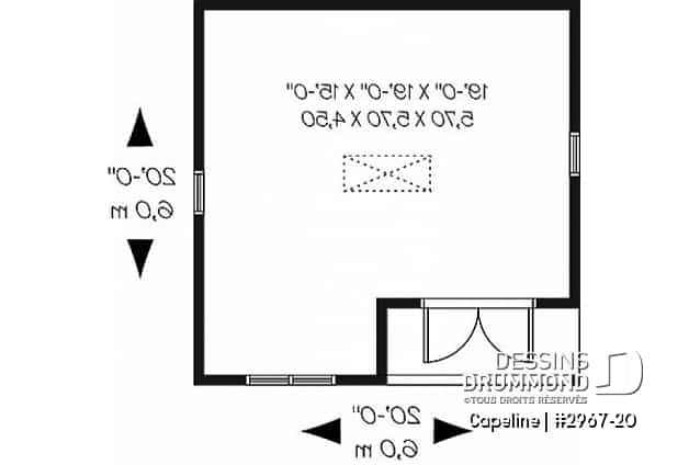 Rez-de-chaussée - Plan de grande remise de style champêtre avec rangement possible au grenier - Capeline