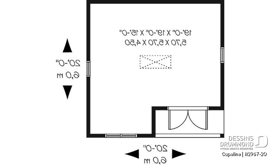 Rez-de-chaussée - Plan de grande remise de style champêtre avec rangement possible au grenier - Capeline