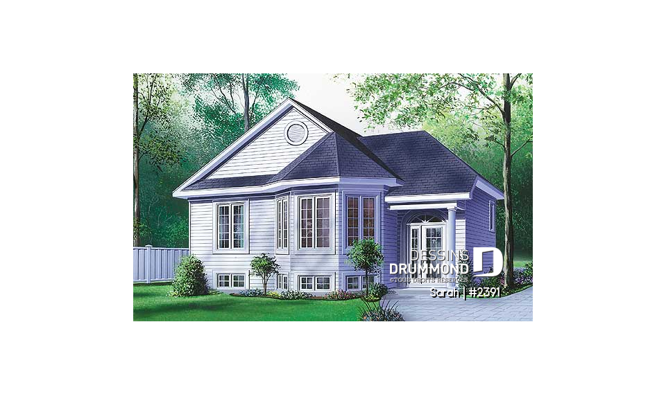 Vue avant - MODÈLE DE BASE - Modèle d'inspiration champêtre, 2 chambres, entrée abritée, vestibule, maison économique - Sarah