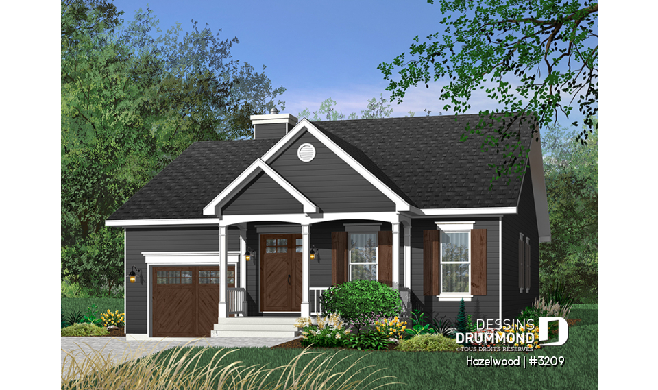 Version couleur no. 2 - Vue avant - Modèle 1 étage avec garage, vestibule, 2 chambres, cuisine, salle à dîner et salon à l'arrière, foyer - Hazelwood