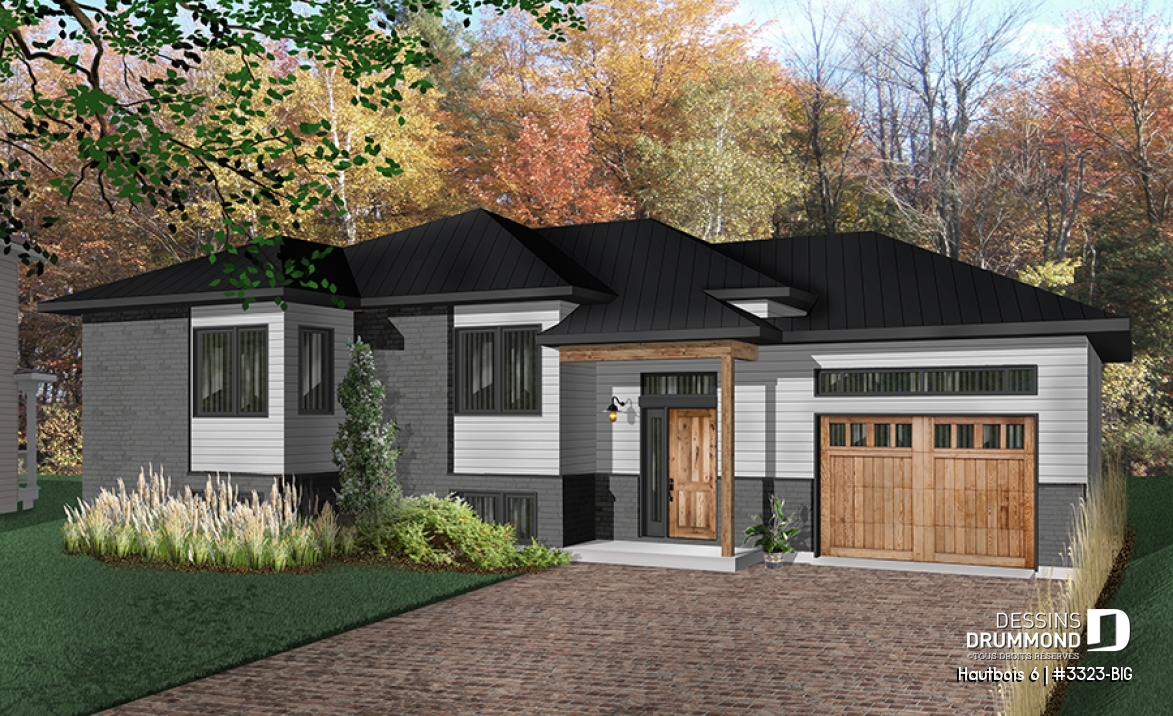 Vue avant - MODÈLE DE BASE - Plain-pied contemporain avec entrée split, garage attaché, 2 chambre, buanderie, coûts abordables - Hautbois 6