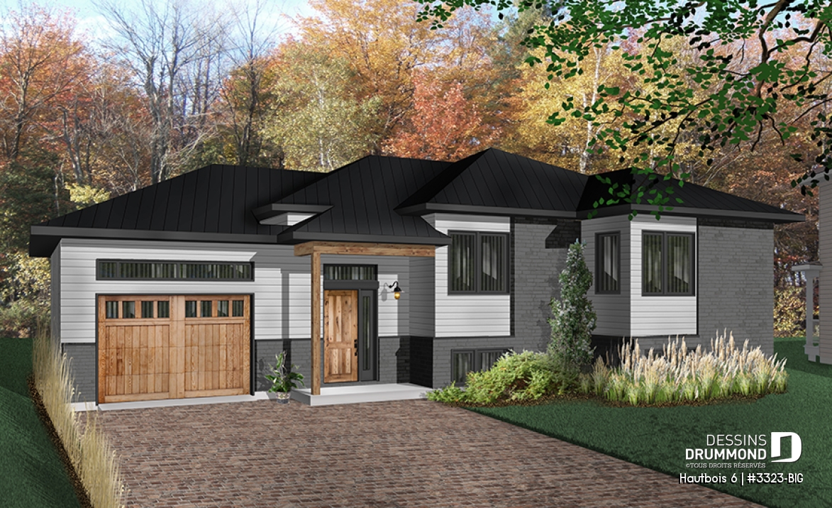 Vue avant - MODÈLE DE BASE - Plain-pied contemporain avec entrée split, garage attaché, 2 chambre, buanderie, coûts abordables - Hautbois 6
