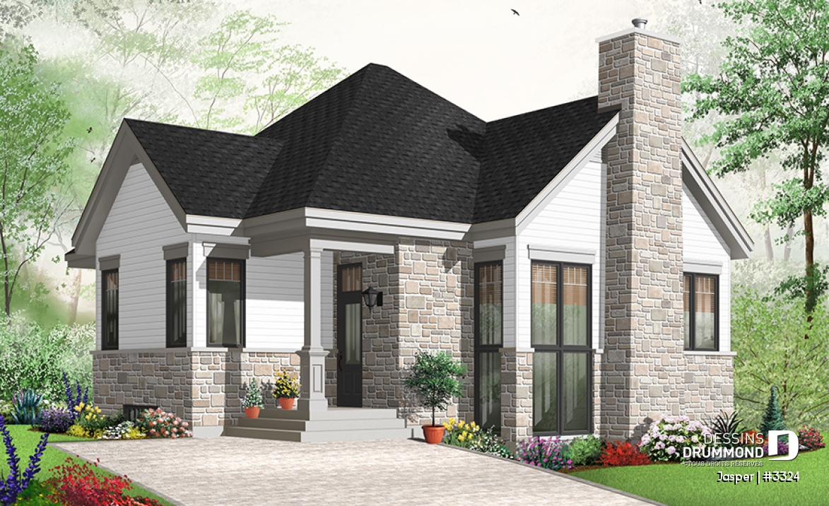 Version couleur no. 4 - Vue avant - Plan d'un bungalow chic et économique, 4 chambres, atelier, mezzanine - Jasper