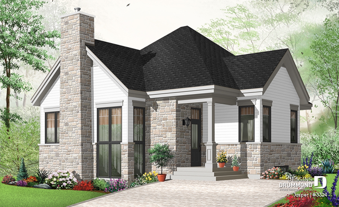 Version couleur no. 4 - Vue avant - Plan d'un bungalow chic et économique, 4 chambres, atelier, mezzanine - Jasper