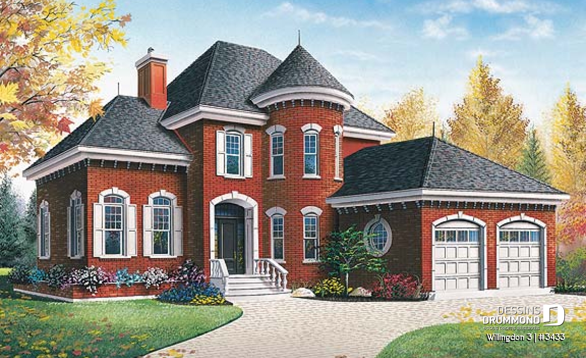 Vue avant - MODÈLE DE BASE - Maison style manoir avec garage double, 3 chambres, bureau à domicile, grand salon avec cathédral, foyer - Willingdon 3
