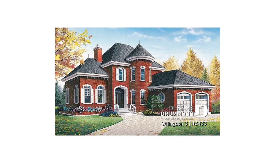 Vue avant - MODÈLE DE BASE - Maison style manoir avec garage double, 3 chambres, bureau à domicile, grand salon avec cathédral, foyer - Willingdon 3