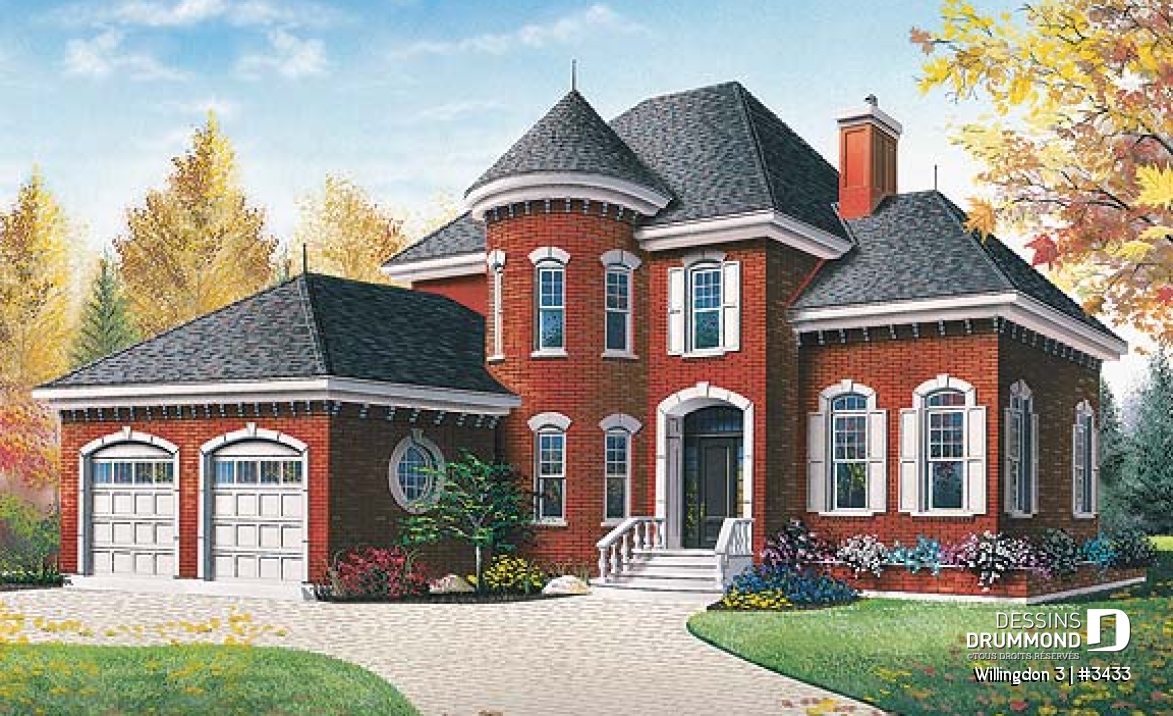 Vue avant - MODÈLE DE BASE - Maison style manoir avec garage double, 3 chambres, bureau à domicile, grand salon avec cathédral, foyer - Willingdon 3