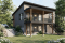 Vue arrière - MODÈLE DE BASE - Plan de chalet moderne, possibilité de 4 chambres, terrasse abritée, poêle à bois, vestiaire, rez-de-jardin - Calypso